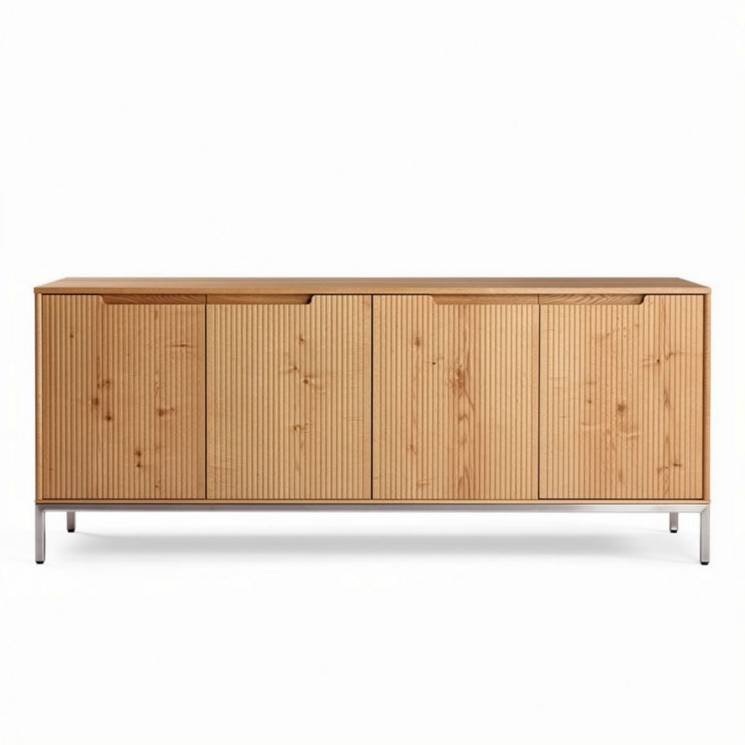 Wooden sideboard cabinet with sliding doors and metal legs 200 x 45 x 90cm