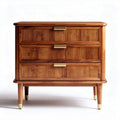 Wooden three-drawer storage cabinet with ribbed design and brass handles 60 x 40 x 70cm