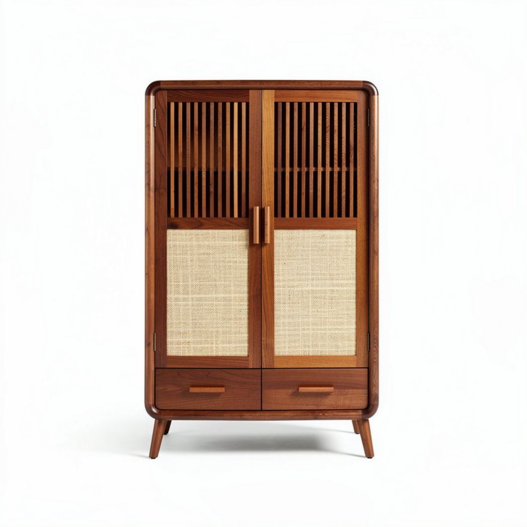 Natural rattan cabinet with two doors and a drawer 80 x 45 x 180cm