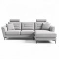 Modern gray sectional sofa with adjustable headrests and two pillows 240 x 180 x 80cm