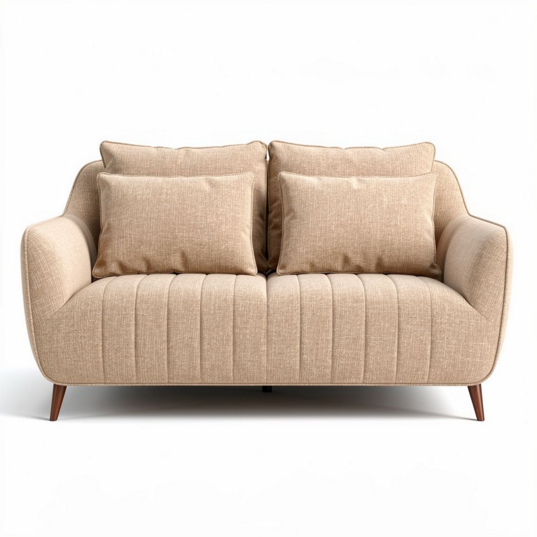 Fabric upholstered loveseat with two cushions in beige 180 x 90 x 85cm