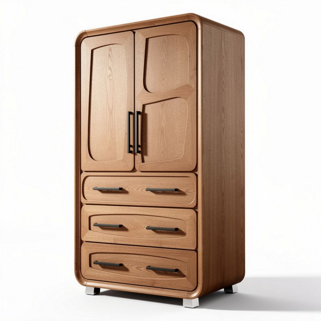 Wooden wardrobe with two doors and three drawers 80 x 50 x 180cm