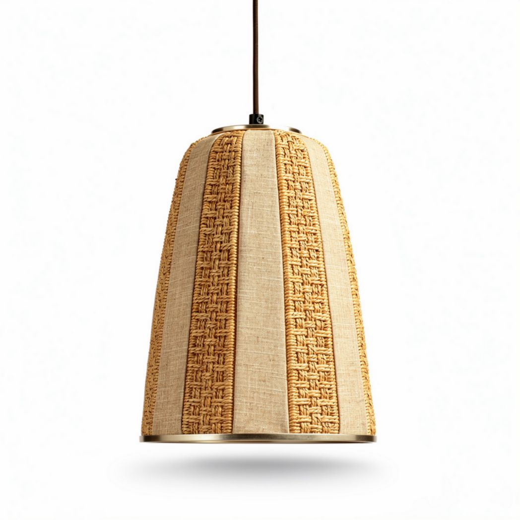 Woven rattan pendant light fixture for dining room decor 20 x 20 x 40cm