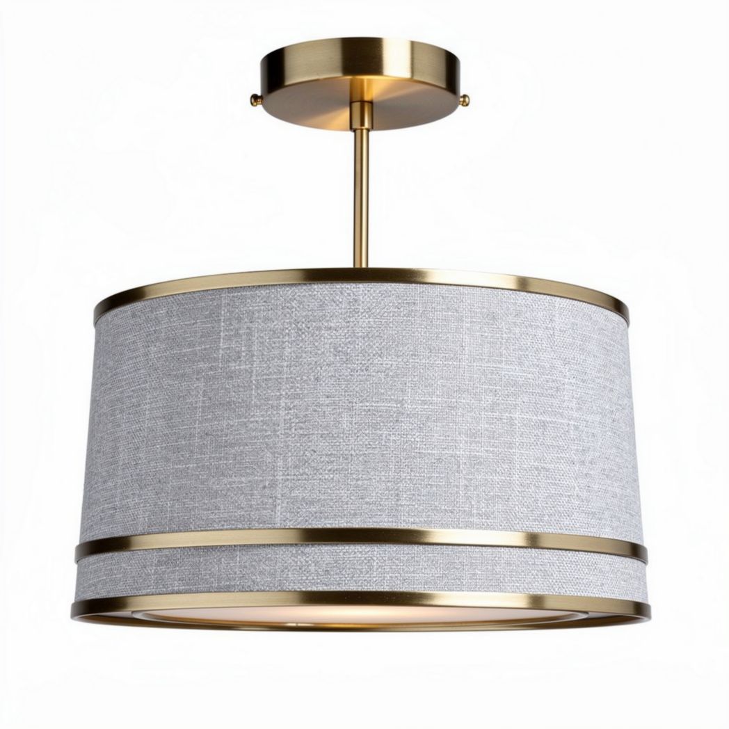 Grey fabric pendant light with gold accents suitable for modern decor 30 x 30 x 20cm