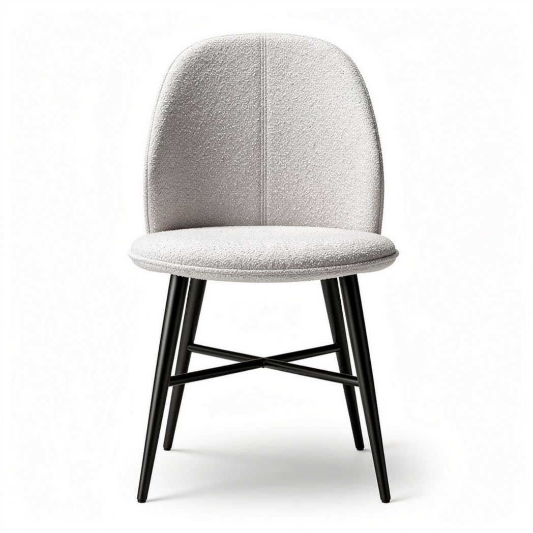 Upholstered dining chair in light gray fabric with black metal legs 46 x 46 x 85cm