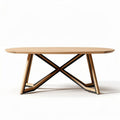 Oak wood dining table with round top and angled legs 180 x 90 x 75cm
