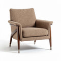 Mid-century modern armchair upholstered in brown fabric with wooden legs 70 x 75 x 85cm